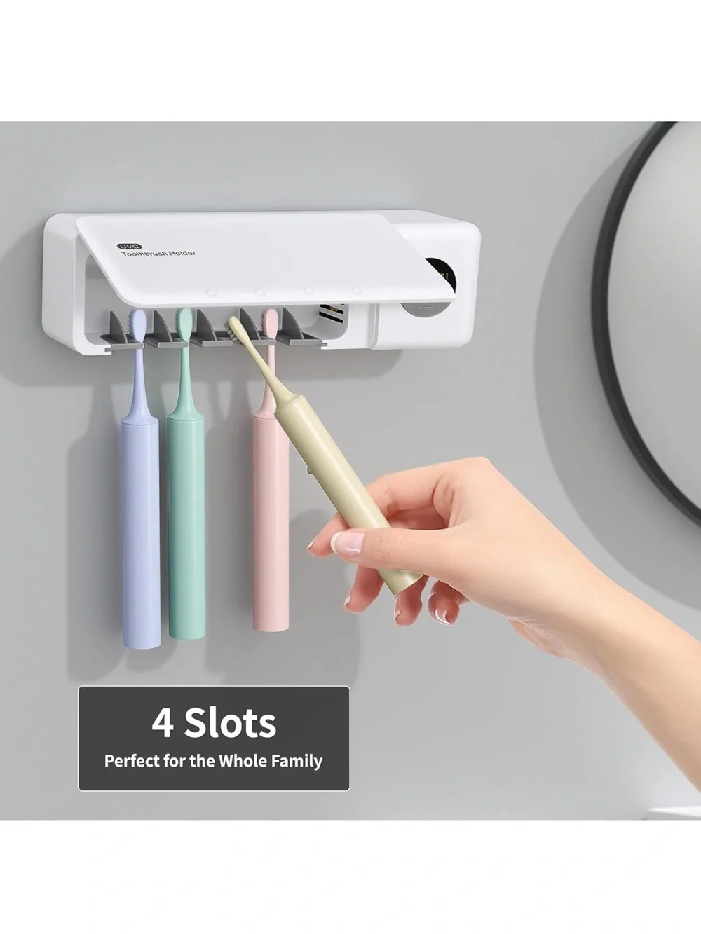 UVC Toothbrush Sanitizer hold with charger and 3 premium toothbrush